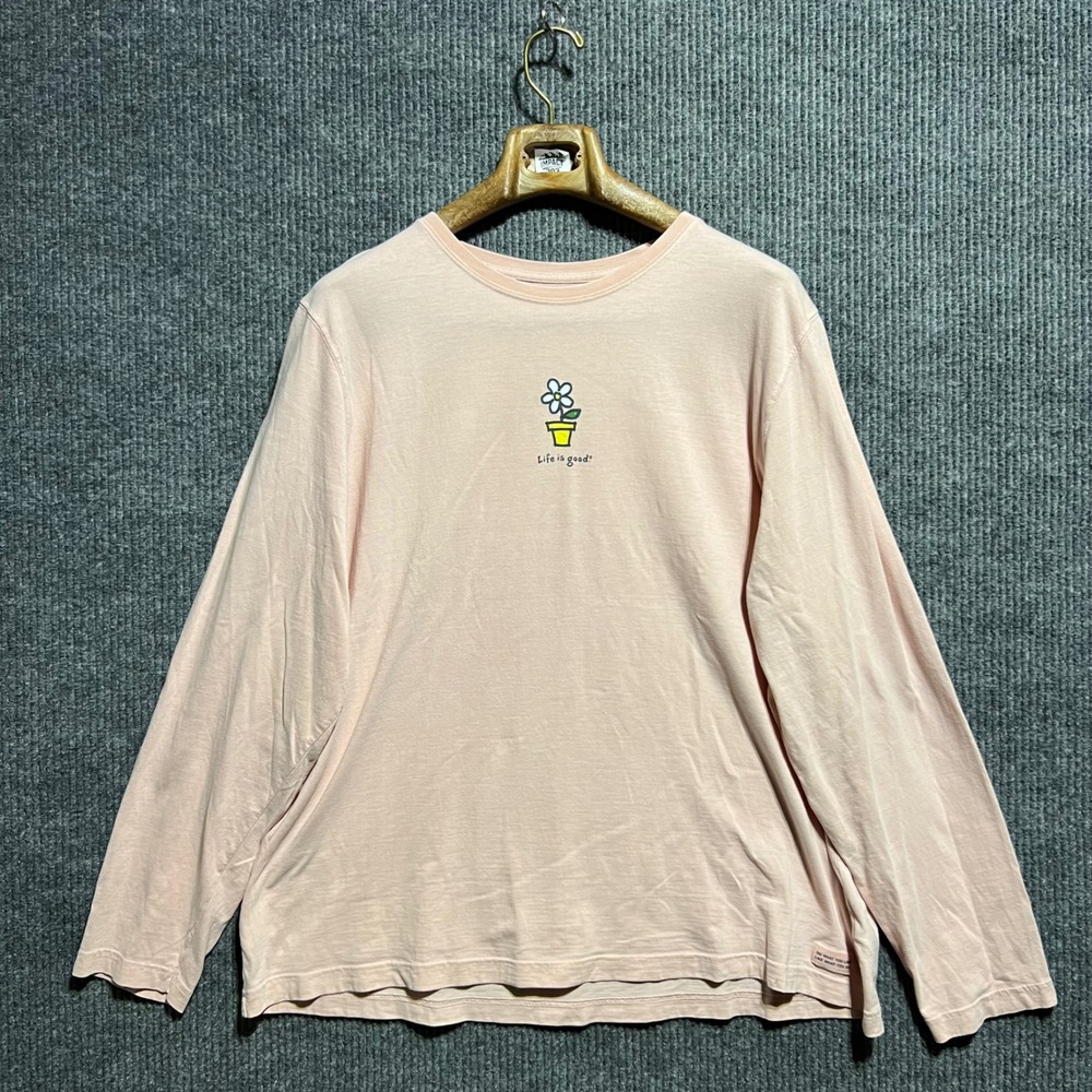 Life is Good Graphic Tee Womens XXL Pink Daisy Flower Long Sleeve Cotton Shirt